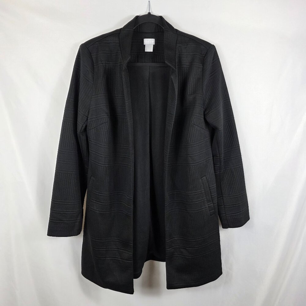 Chico's Black Blazer Jacket Women's Size Medium Textured Geometric Print